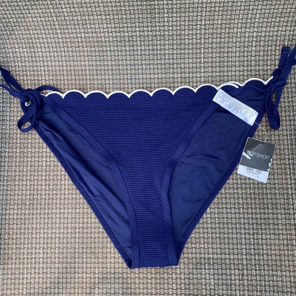Topshop Blue with White Scalloped Pique Bikini Bottom